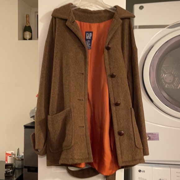 Gap brown size medium wool & mohair button wrap jacket - Picture 2 of 6
